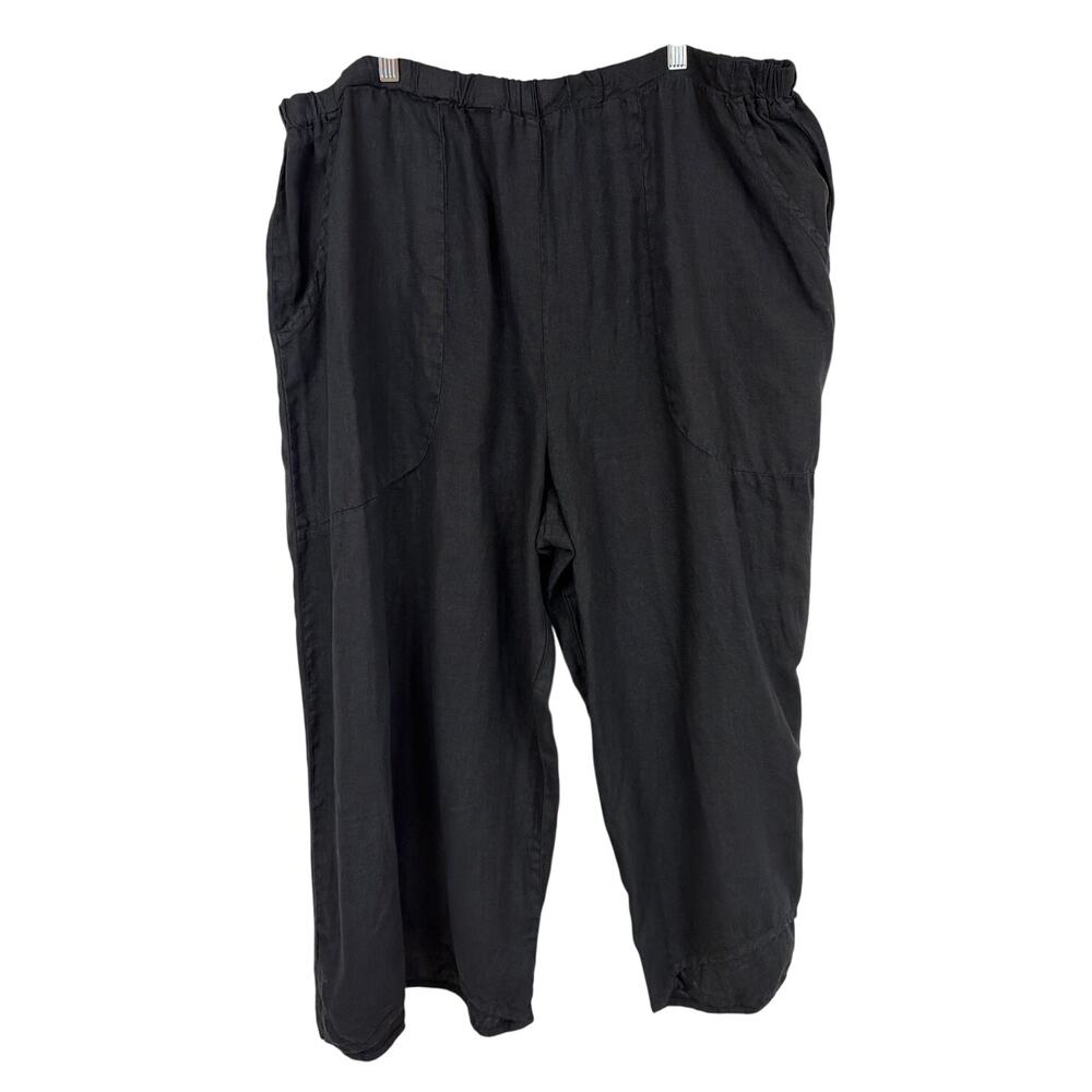 Cynthia Asbury Black Linen Elastic Waist Wide Leg Crop Pants Made in USA - Picture 1 of 7